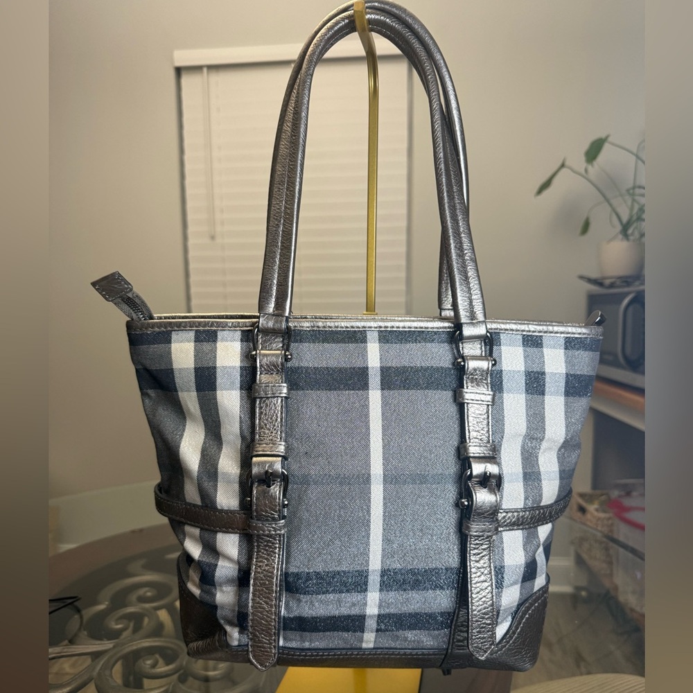Burberry Gray and Black Checkered Tote